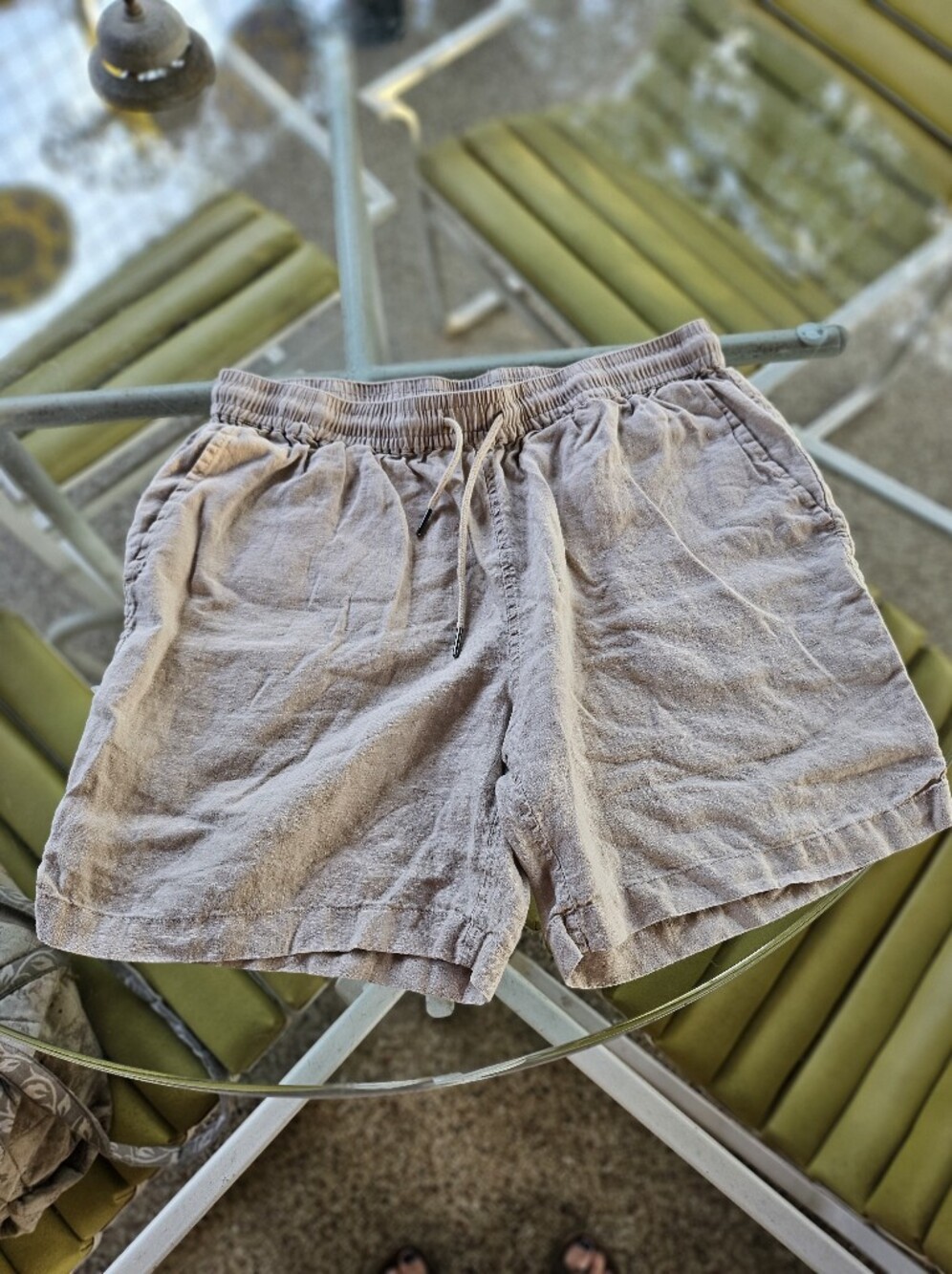 Quince Women's High-Waist Linen Blend Comfy Shorts - Light Taupe L